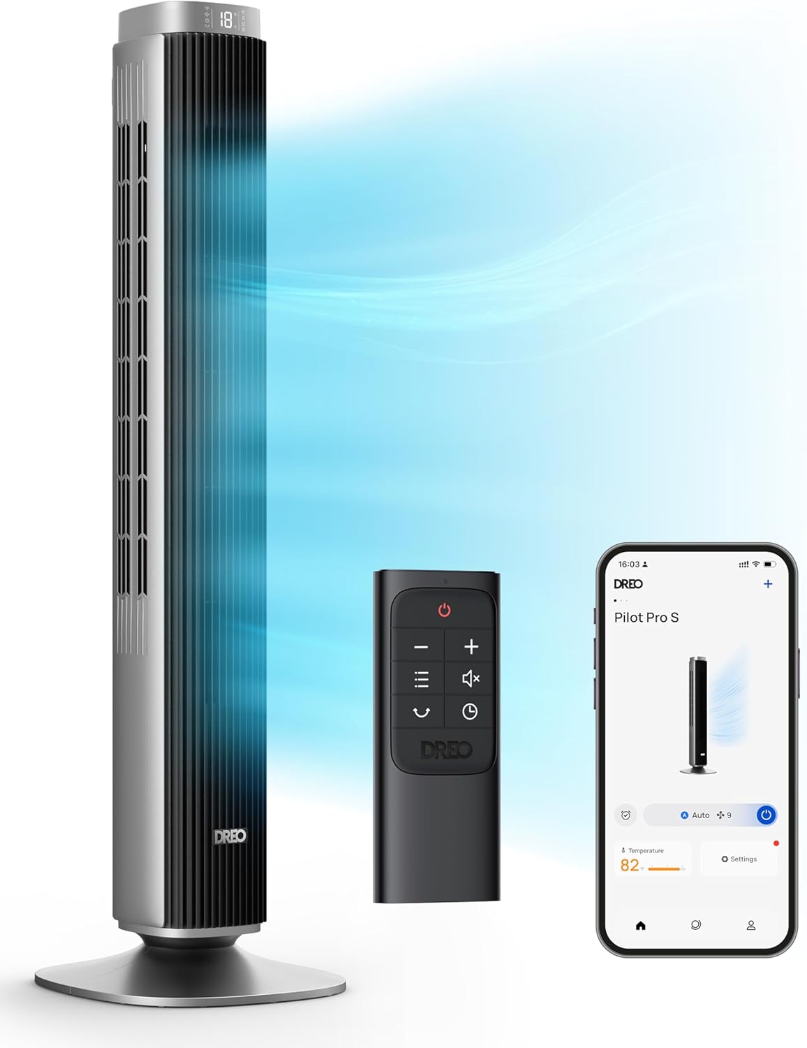 Dreo Tower Fan for Bedroom, Standing Oscillating Fan with 40ft Far Airflow, 25dB Quiet, 12 Speeds, 28ft/s Velocity, Smart Control, DC Motor, 42 inch, 90° Oscillation, 4 Modes, 12H Timer, Pilot Pro S