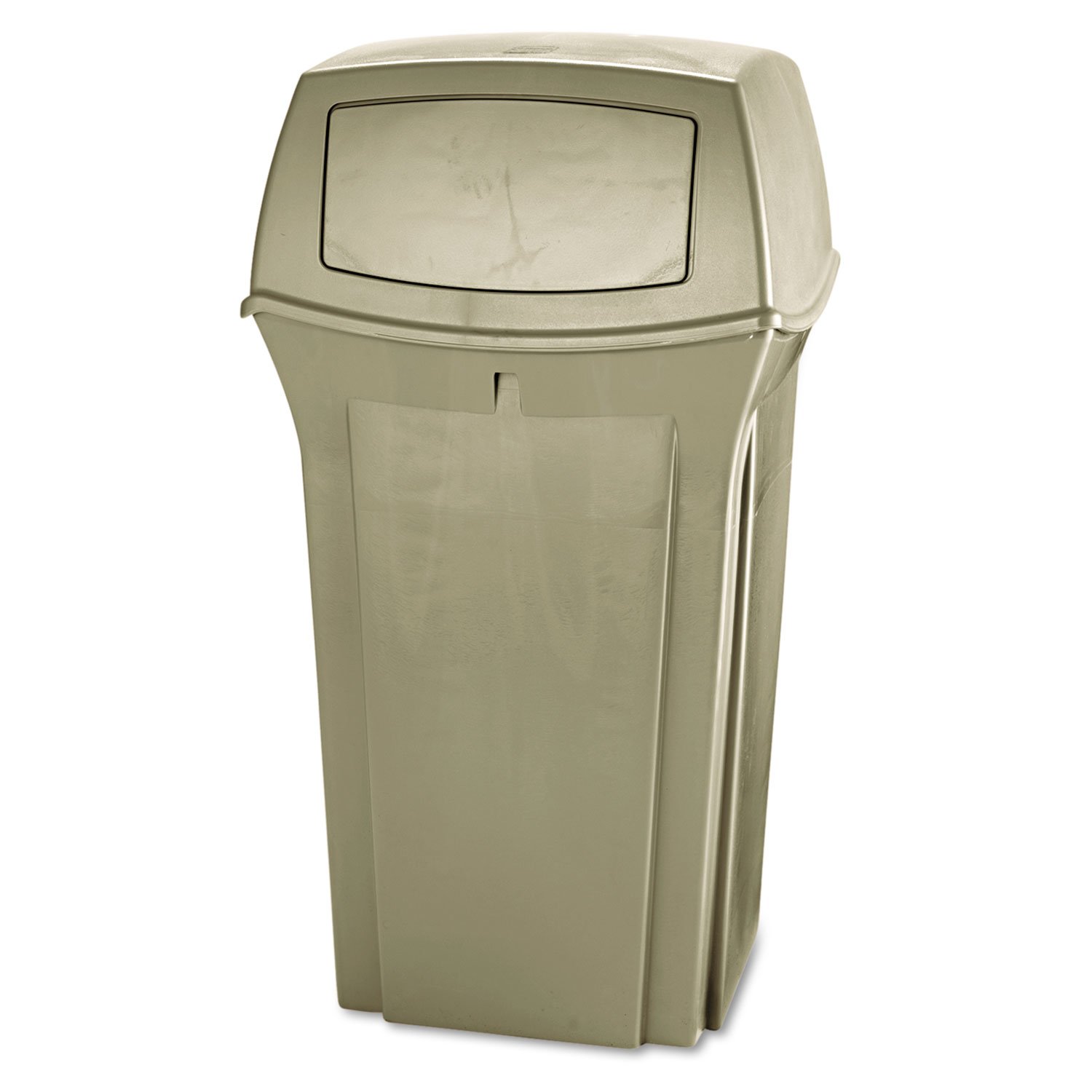 Rubbermaid Commercial Products Ranger Trash Can with 2 Door Lid, 35 GAL, Beige Plastic, Outdoor for Stadiums/Parks/Shopping Plazas