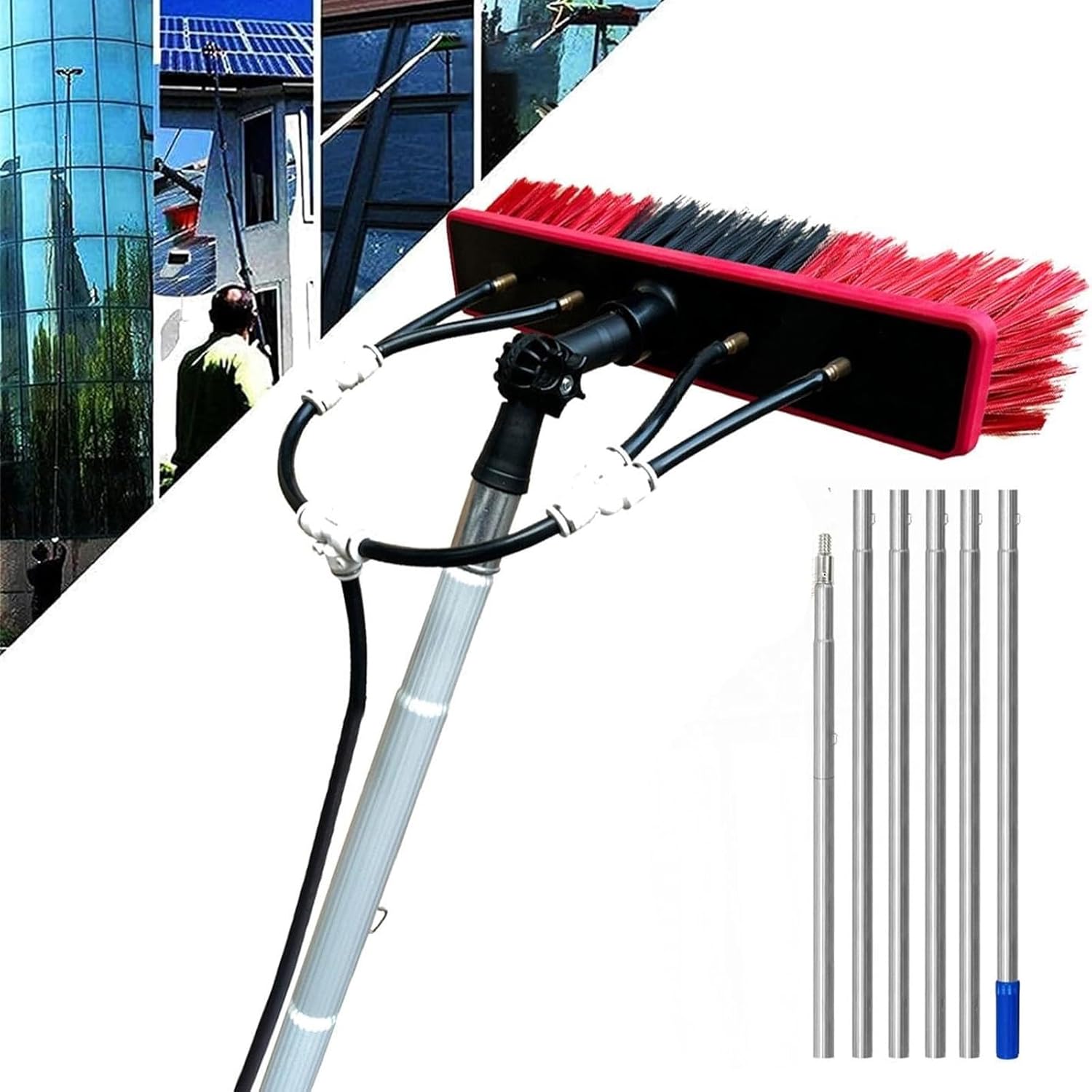 Window Cleaning Equipment, Telescopic Window Cleaner,Water Fed Brush, Window Cleaning Equipment Water Fed, Glass Cleaning Tools for Indoor/Outdoor High Window