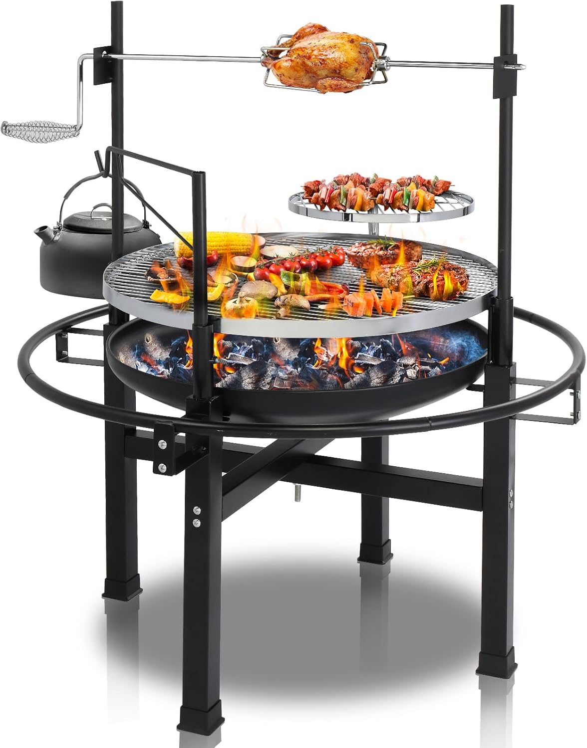 Outvita 33 Inch 2 in 1 Fire Pit with Grills, Wood Burning Fire Pits with Adjustable Swivel Cooking Grate for Outside BBQ Patio Picnic Party