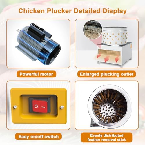 Automatic Chicken Plucker Machine - 350 RPM Stainless Steel Drum with Rubber Plucking Rods, Ideal for Restaurants, Farmers Markets, and Food Factories - 35Model