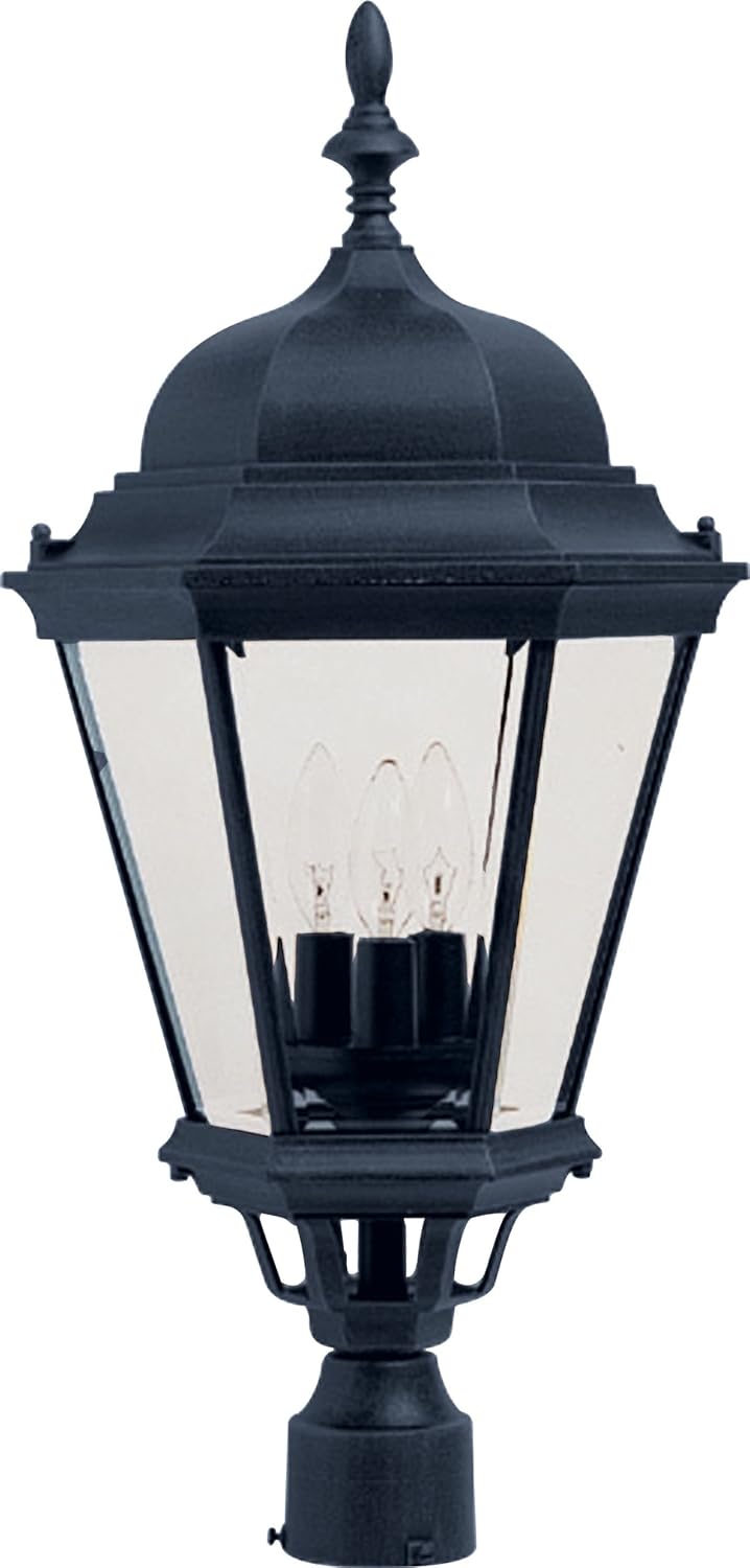 Maxim 1007BK I Westlake Collection 28 Inch Three-Light Dimmable and LED Compatible Outdoor Pole/Post Lantern - Black Finish I 120 Watts I Modern Contemporary Light Fixture I