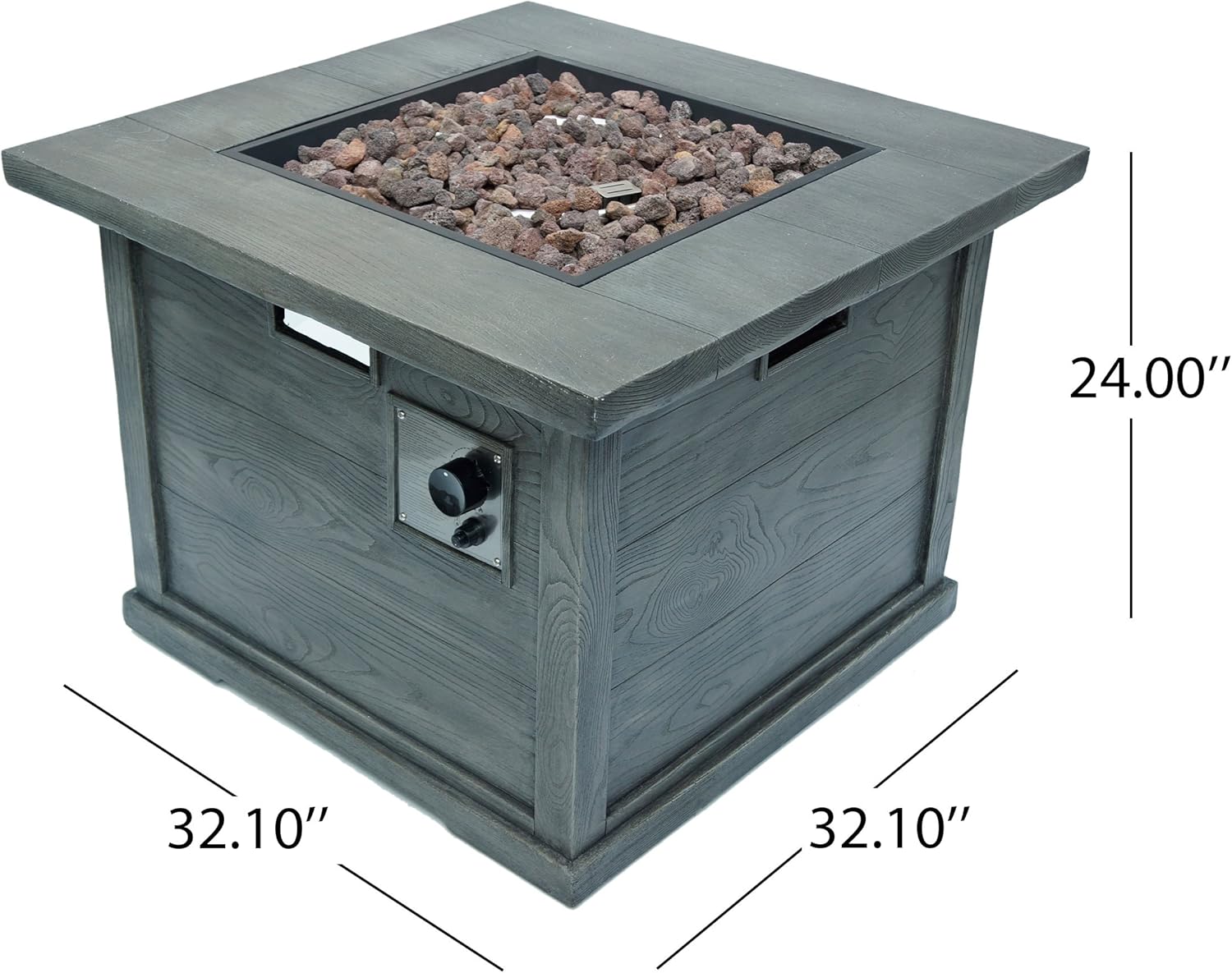 Christopher Knight Home Ellington Outdoor Square Gas Fire Pit, Grey With Wood Pattern