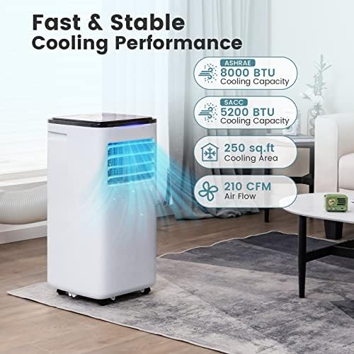 KOTEK Portable Air Conditioner for Room up to 250 Sq. Ft, 8000 BTU 3-in-1 AC Unit for Bedroom with Dehumidifier/Fan/Cool/Sleep Mode, 24H Timer/Window Kit/Remote, Portable AC for Home Office (8000BTU)