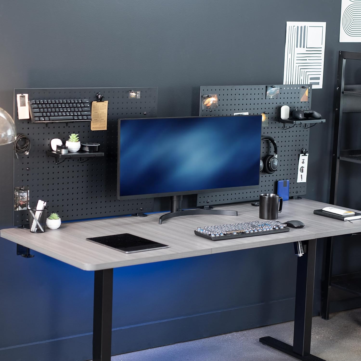 VIVO Steel Clamp-on Desk Pegboard, 60 x 24 inch Privacy Panel, Magnetic Peg Board, Office Accessory Organizer, Above or Below Desk Placement, Black, PP-DK30B-2