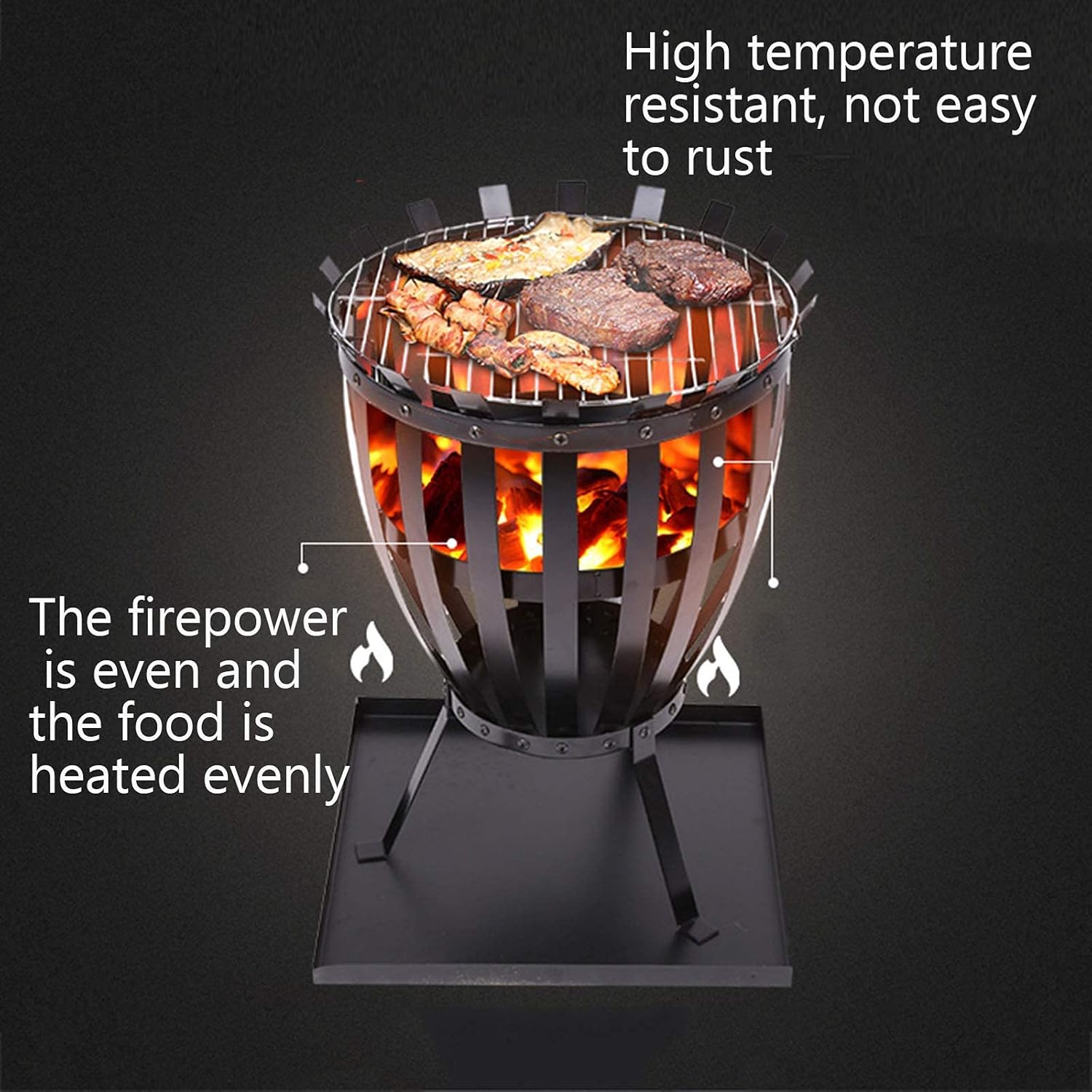 Small Firepit, Fire Pit Fire Basket, Fire Steel Brazier Outdoor Garden Patio Barbecue Heater Fire Burning Log Wood Burner Basket BBQ Grill Ash Tray Round