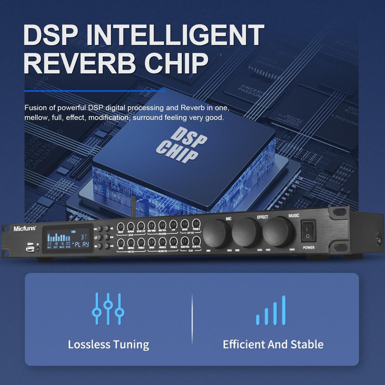 KT900DSP Feedback Suppressor Preamp Preamplifier Karaoke Effector Digital Pre-stage Effector Anti-howling Audio Processor Echo USB MP3 Bluetooth Optical