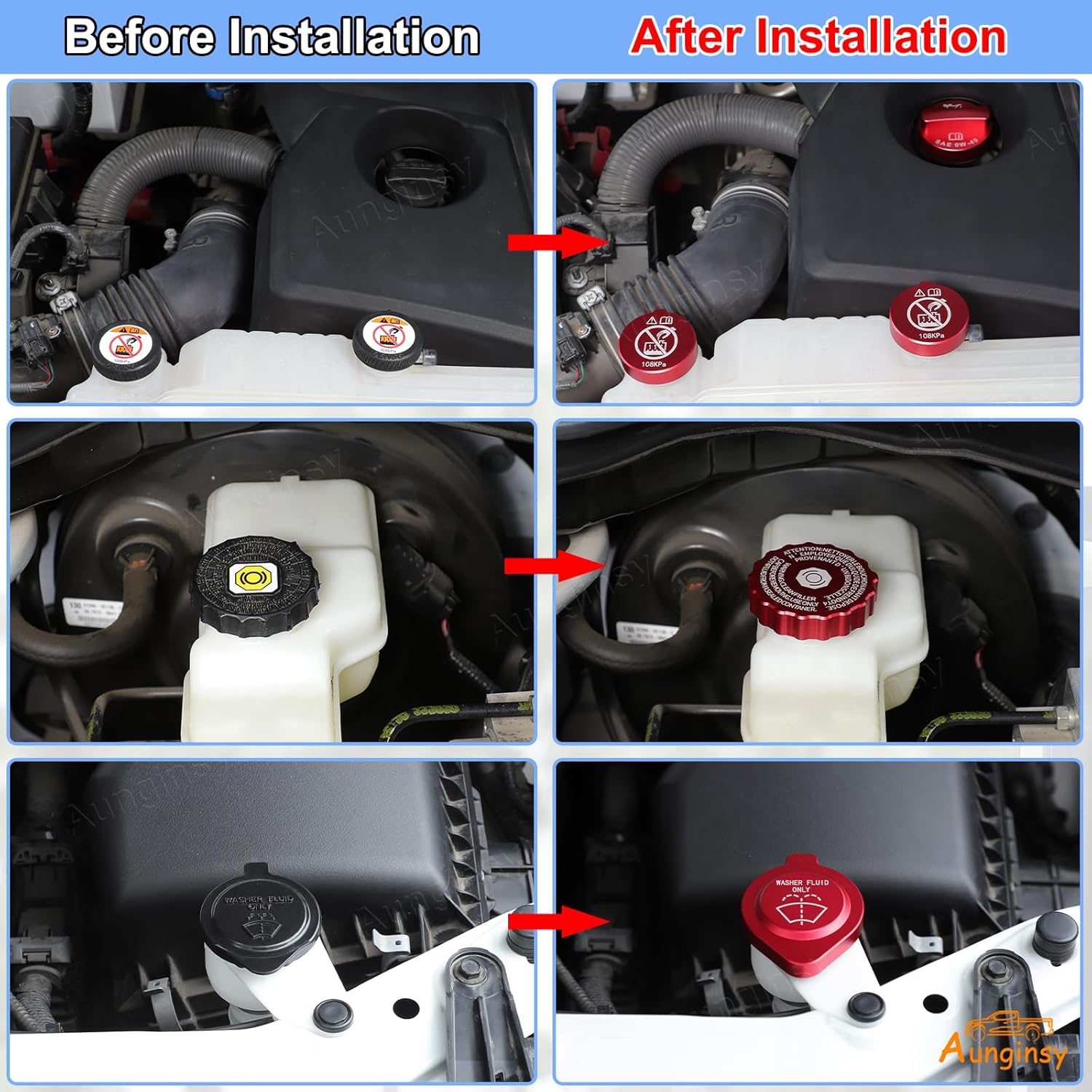 Car Engine Oil Filler Caps Set Compatible with Toyota Tundra 2022+ & Tacoma 2024+ Engine Oil Cap Brake Fluid Cap Wiper Washer Cap Radiator Cap Cover Windshield Wiper Switch Cover Trim Kit Accessories