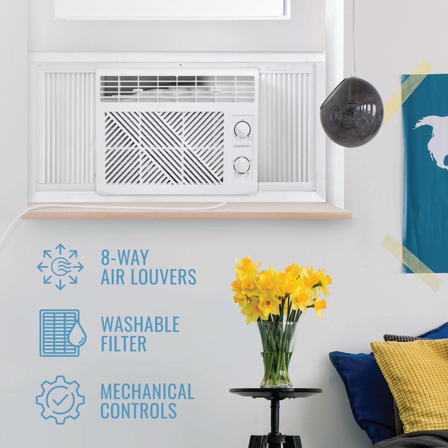 Keystone 5,050 BTU Window Mounted Air Conditioner, 115V, Window Air Conditioner for Apartment, Living Room, Bathroom and Rooms up to 150 Sq.Ft., White