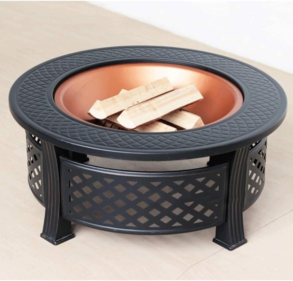 Fire pits with Barbecue Net Outdoor Fire Pit with Log Grate Metal Firepit Patio Stove Wood Burning BBQ Grill Fire Pits Bowl, Poker Fire Pit
