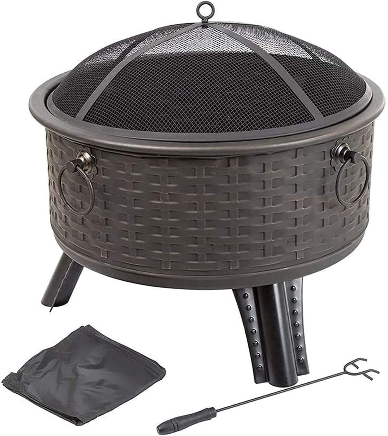 Outdoor Fire Pit, Wood Burning Fire Pit with Spark Screen, Steel Fire Pit, Fire Pits for Outside, Bonfire, Party, BBQ, Patio & Garden