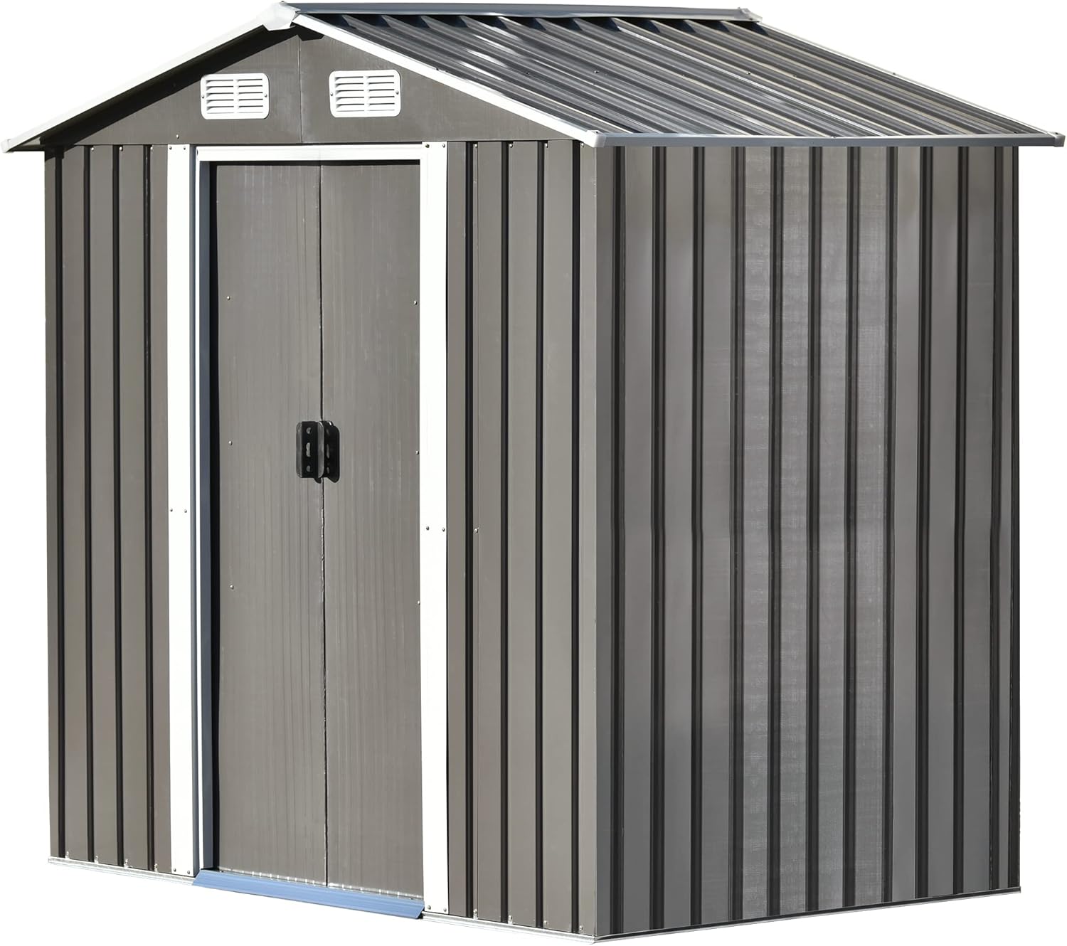 6x4FT Storage Shed, Metal Outside Sheds & Outdoor Storage Galvanized Steel with Air Vent and Lockable Door for Backyard, Patio, Lawn, Tool Shed, Bike, Lawnmower,Gray