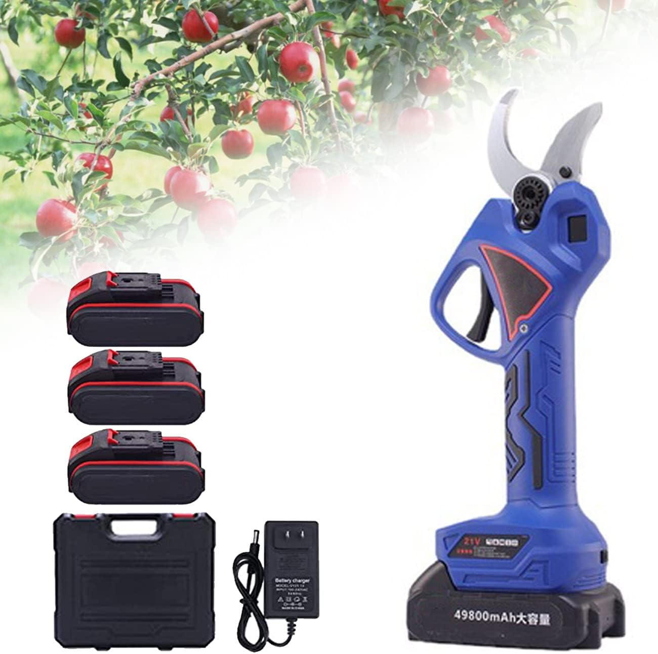 Cordless Branch Pruner,Professional Pruning Shears,Electric Pruning Shears with Rechargeable Lithium Battery,40mm Cutting Diameter for Branch,Orchard,Bush,Garden,3xbattery