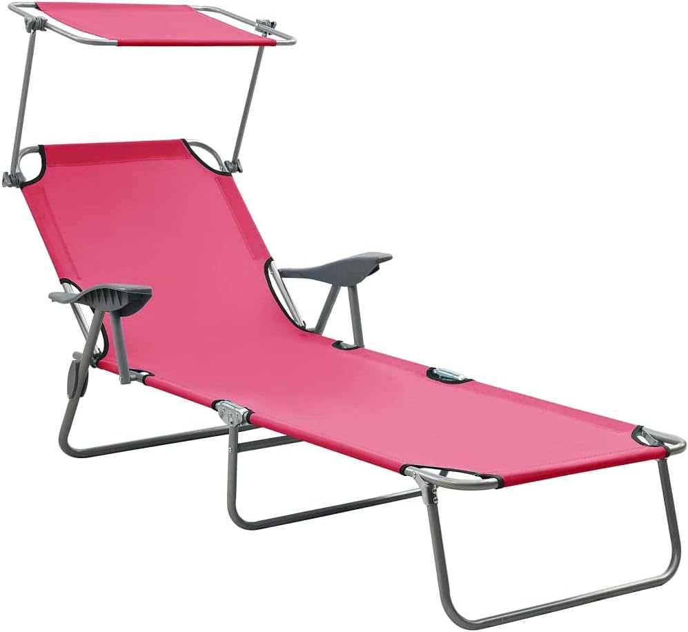 Patio Lounges Sun Lounger with Canopy Steel Pink
