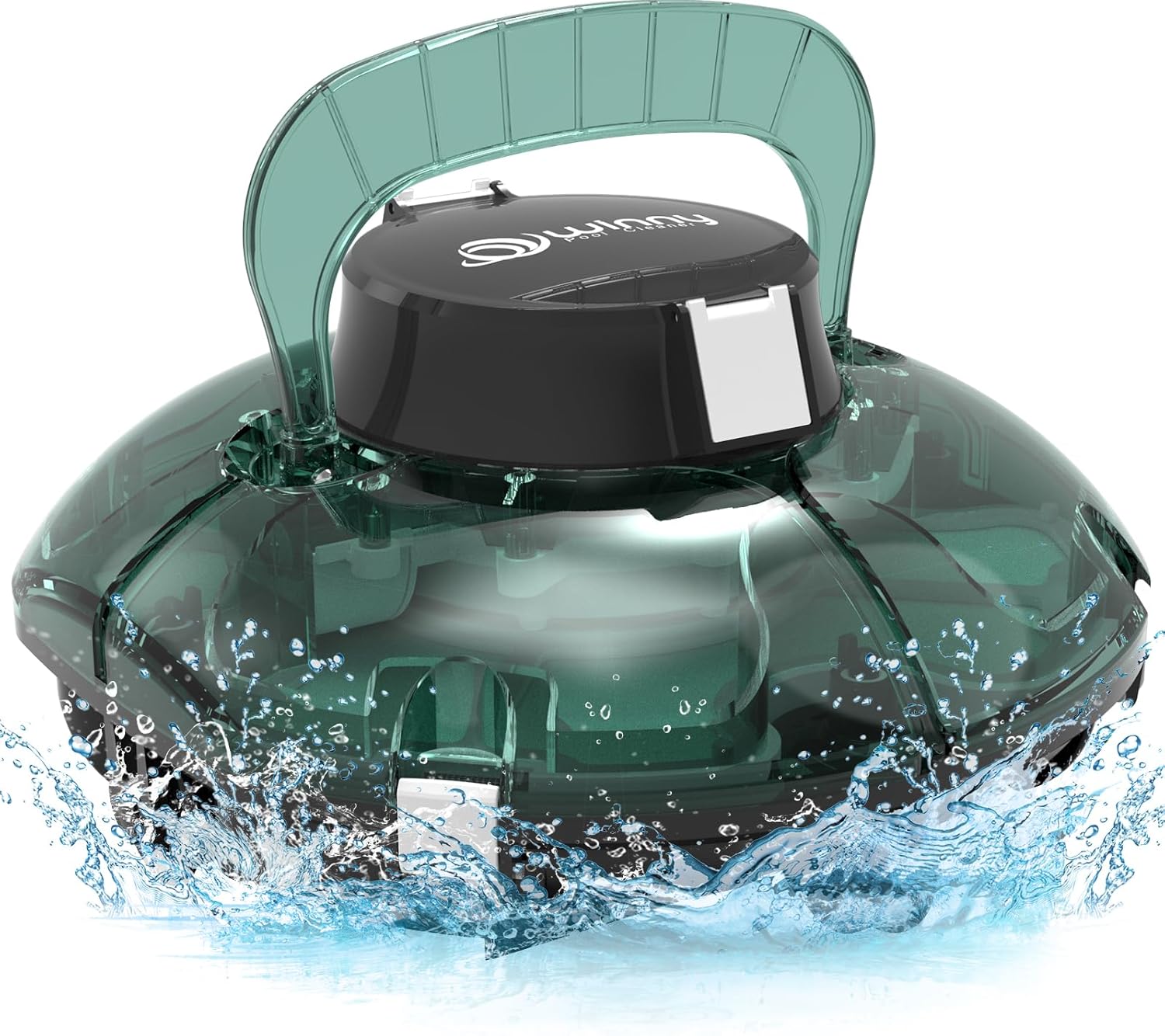 (2025 Upgrade) Cordless Robotic Pool Cleaner, Lasts 80 Min, Automatic Vacuum for Above-Ground Pools up to 645 Sq.ft,Portable, Self-Parking (Transparent Green)