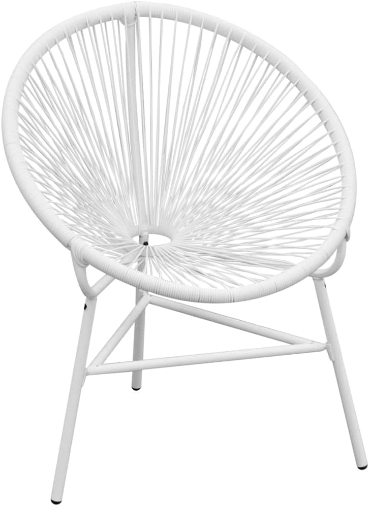 Patio String Moon Chair Poly Rattan White,White Rattan Patio Chair with PowderCoated Steel Frame for Garden and Home Outdoor Furniture, Outdoor Chairs
