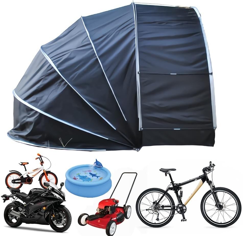 Large Bike Storage Shed Tent, 4 Bikes Waterproof Portable Bike Bicycle Motorcycle Tent Heavy Duty Double-Sided Opening Tricycle Motorcycle Storage Tent For Outdoor Camping Hiking ( Color : Black )