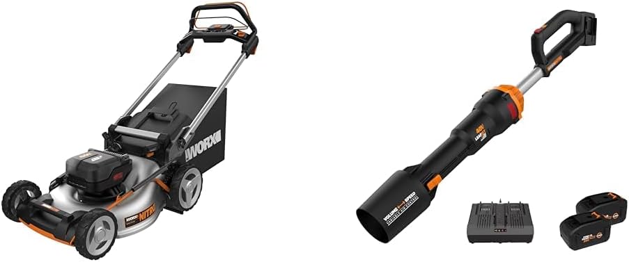 Worx 40V Cordless Self-Propelled Lawn Mower with Brushless Motor & Worx 40V LEAFJET Cordless Leaf Blower with Battery and Charger