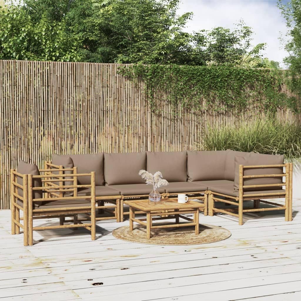 7 Piece Patio Lounge Set with Taupe Cushions Bamboo,Versatile Bamboo Outdoor Lounge Set: Comfort and Style for Your Patio Patio Furniture Sets, Outdoor Furniture Sets