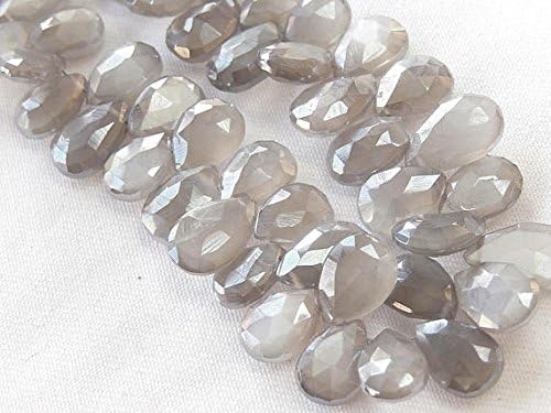 Moonstone Gemstone Bead. Semi Precious, Gray, Faceted Moonstone Pear Briolette. 10-11mm 9 pcs