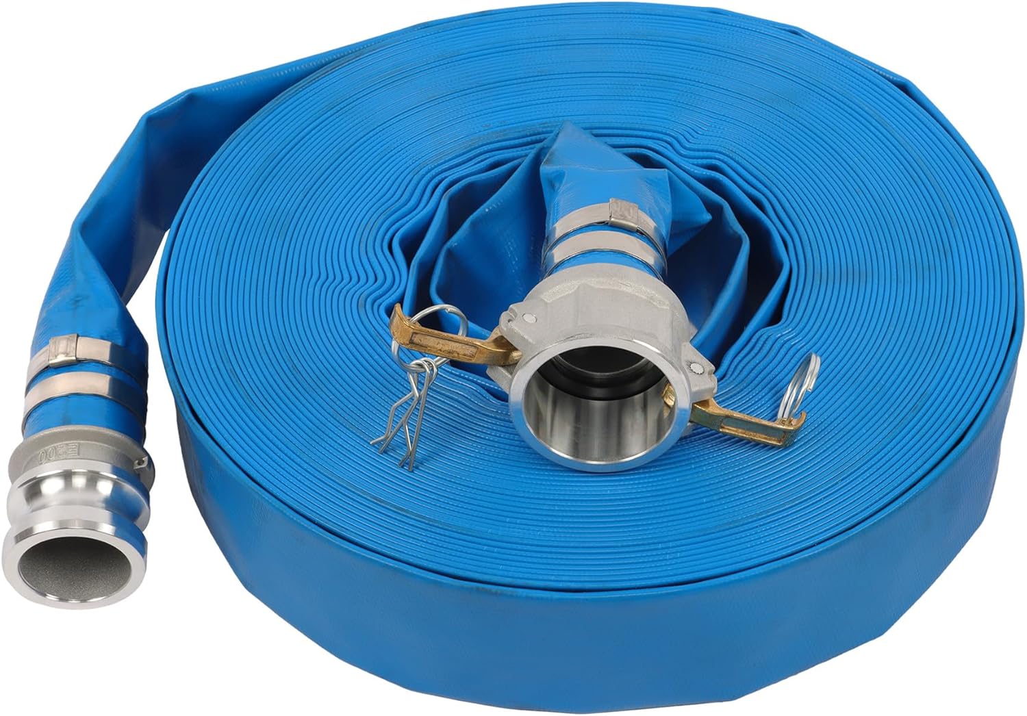 2 Inch x 100FT PVC Irigation Backwash Hose, Heavy Duty Reinforced Drain Pool Hoses for Swimming Pools, With Two Blue Aluminum Connectors