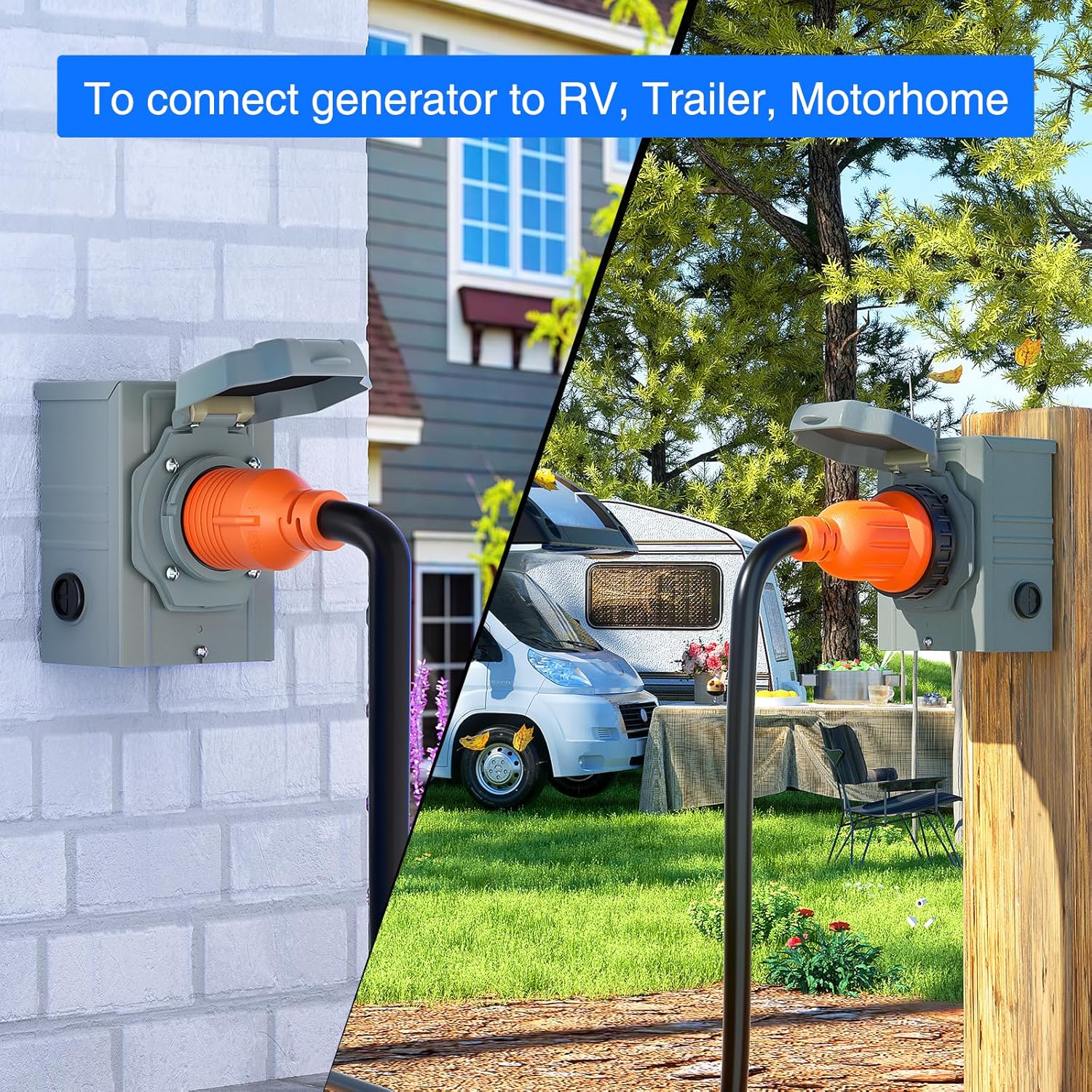 Nilight 30A 15FT Generator Extension Cord Power Inlet Box with Locking Connector 125/250V 7500W 10 Gauge STW ETL Listed 4 Prong L14-30P L14-30R Cable for RV Outdoor Use