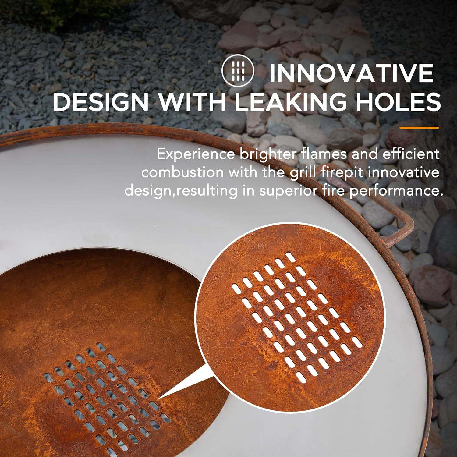 Sunjoy 28 in. Fire Pit Outdoor Steel Rusic Firepit Patio Wood Burning Fire Pits with Stainless Steel Baking Sheet and Fire Poker