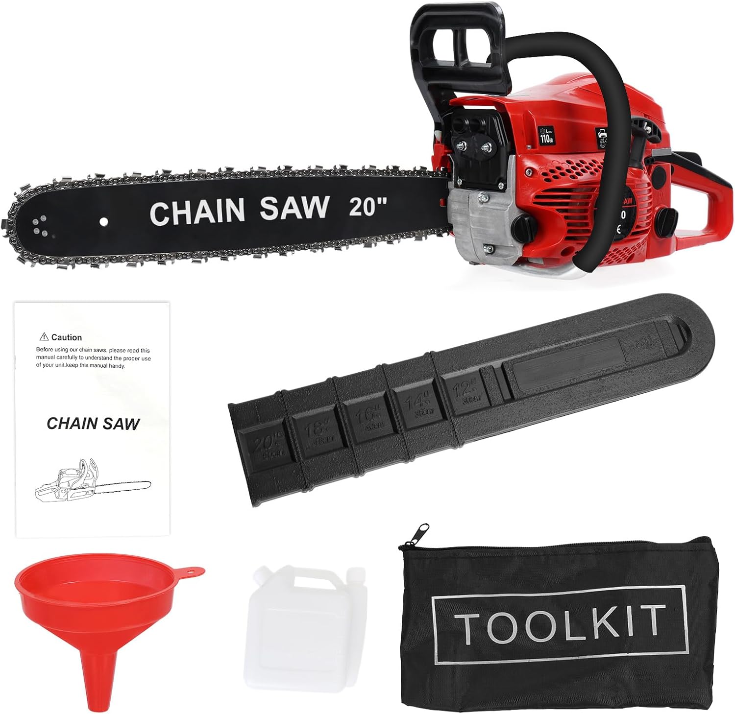 20 Inch Gas Chainsaw, 58CC 2-Stroke Gas Powered Chain saw, Handheld Cordless Chainsaw, Anti-Vibration, Protective Design, High-Power Logging Saw for Wood Cutting and Tree Trimming (Red)