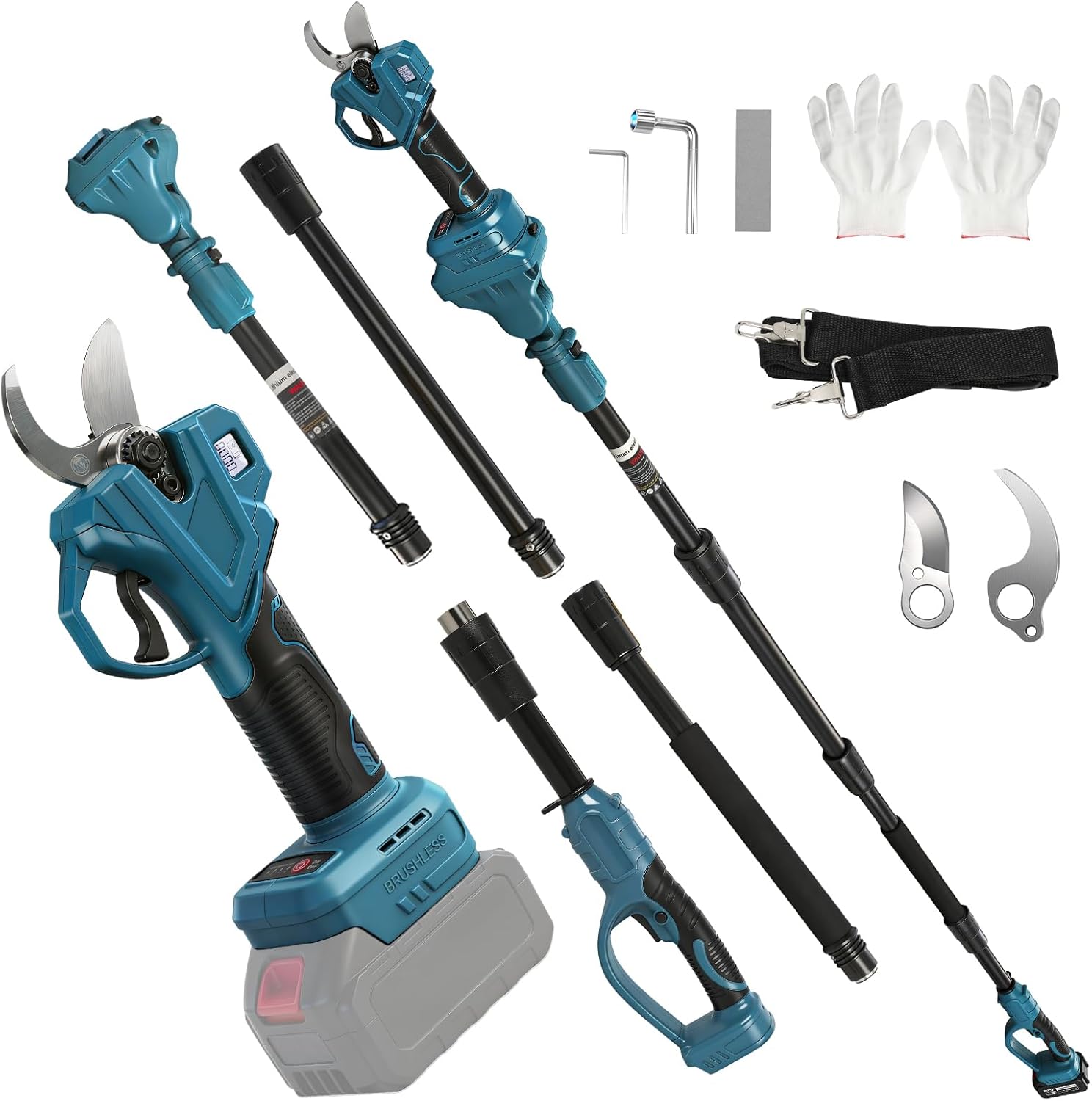 Cordless Pruning Shears Compatible with Makita 18V Electric Pruning Shears with Extension Pole up to 4.57m Range, LCD Display 35 mm Battery Pruning Shears & Loppers for Garden (No Battery)