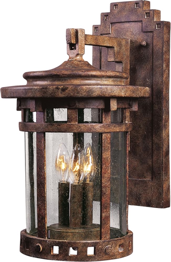 Maxim Santa Barbara Dc 3 Light Candle Style Wall Lantern 20 Inch Tall with Sienna Finish and Seedy Glass
