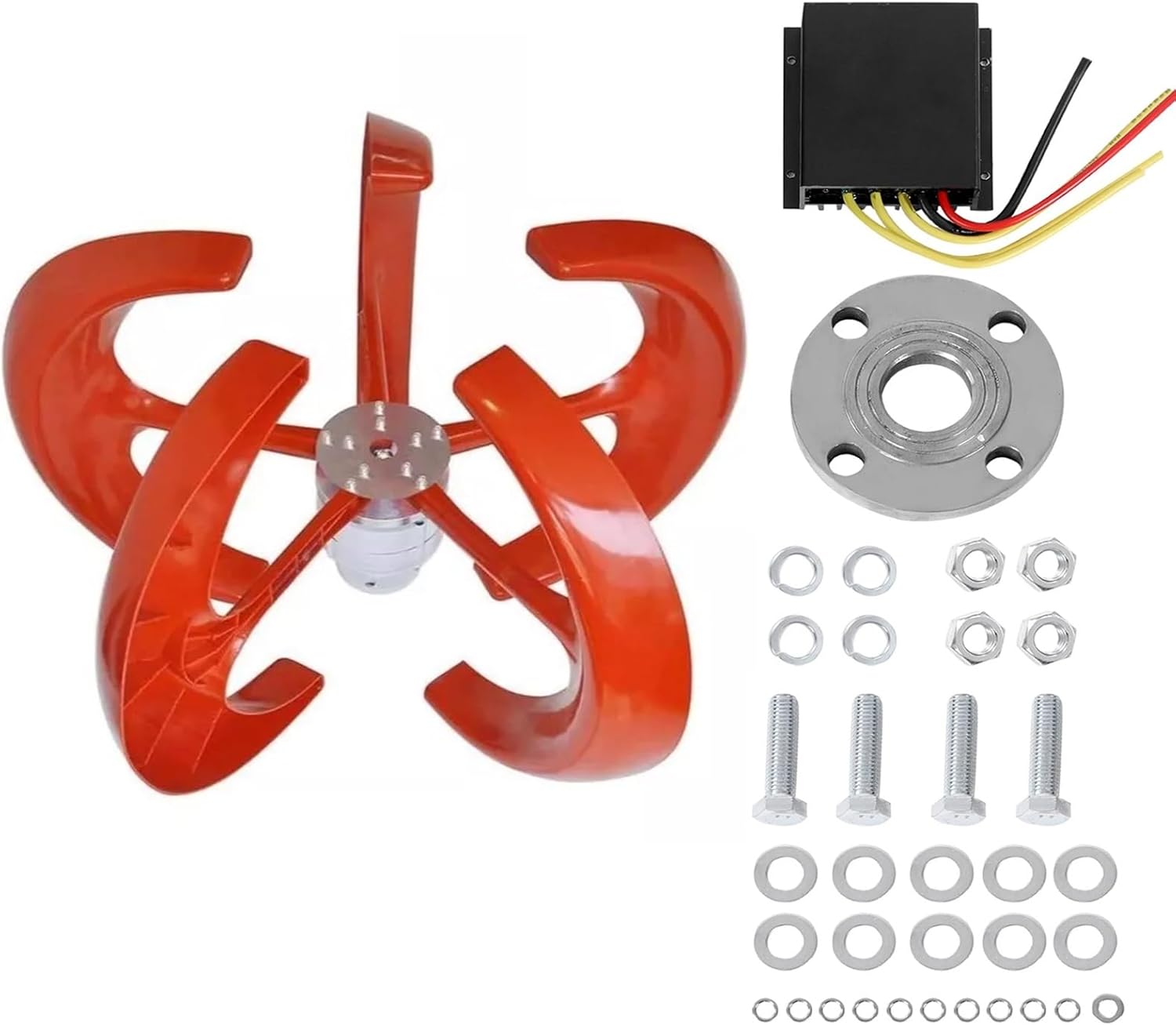 100W/200W/300W/400W 12V/24V Red Vertical Axis Wind Turbine Lantern Generator with Controller 5 Blades, Low Speed, Permanent Magnet Levitation Generator, Low Noise(400W,12V)