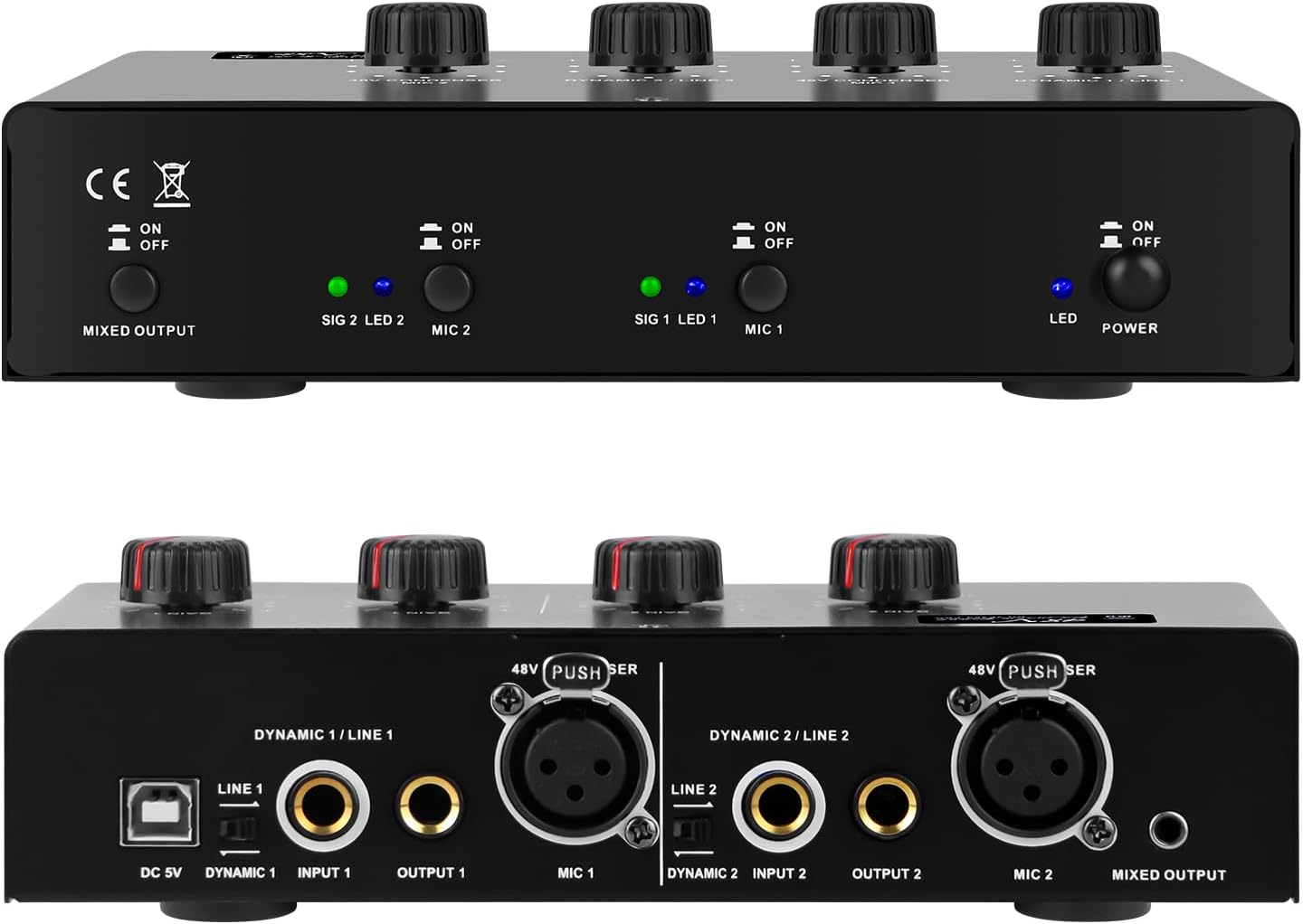 Microphone Preamp Mic Booster 4 Input Max 25db DI Box with 48V Phantom Power for Dynamic and Condenser Mic (MC02)