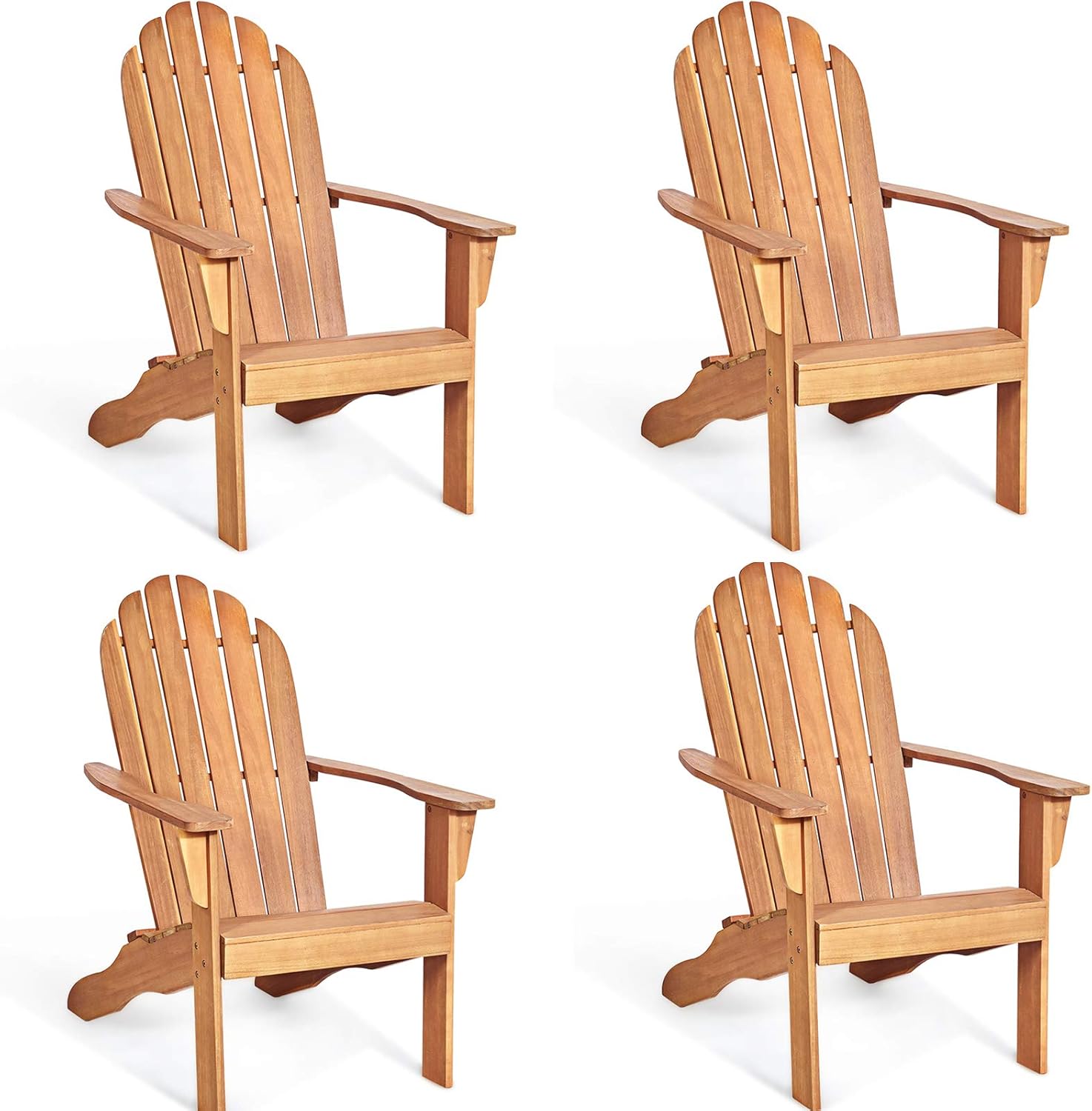 Giantex Adirondack Chair Set of 4 Acacia Wood Outdoor Chairs with 350 lbs Weight Capacity, Lounge Chair Armchair for Yard, Patio, Garden, Poolside, Balcony, Deck Fire Pit Chairs, Natural