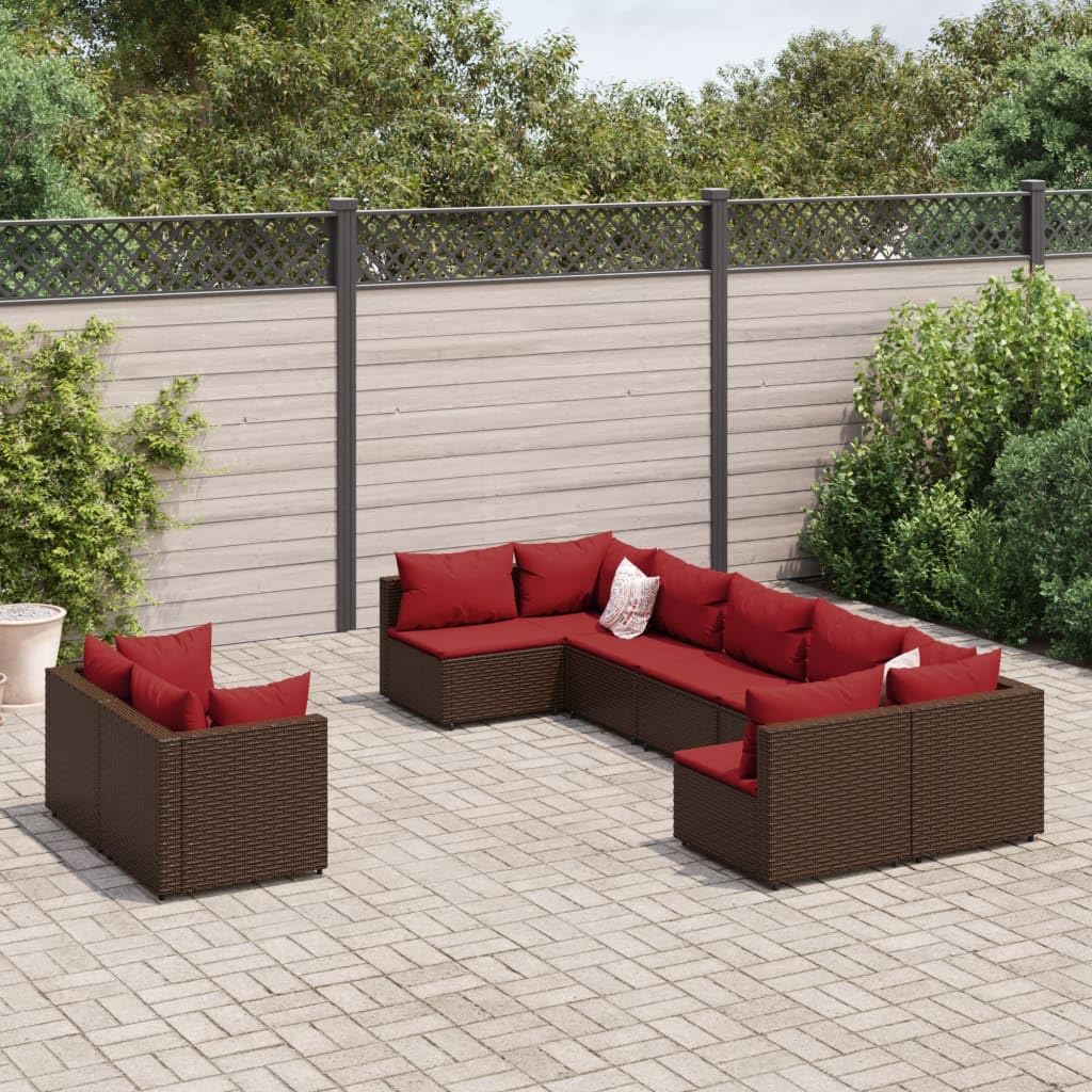 Furniture Sets 9 Piece Patio Sofa Set with Cushions Brown Poly Rattan,Patio Conversation Set with Modular Rattan Sofa Design for Outdoor Comfort and Style Garden Conversation Sets