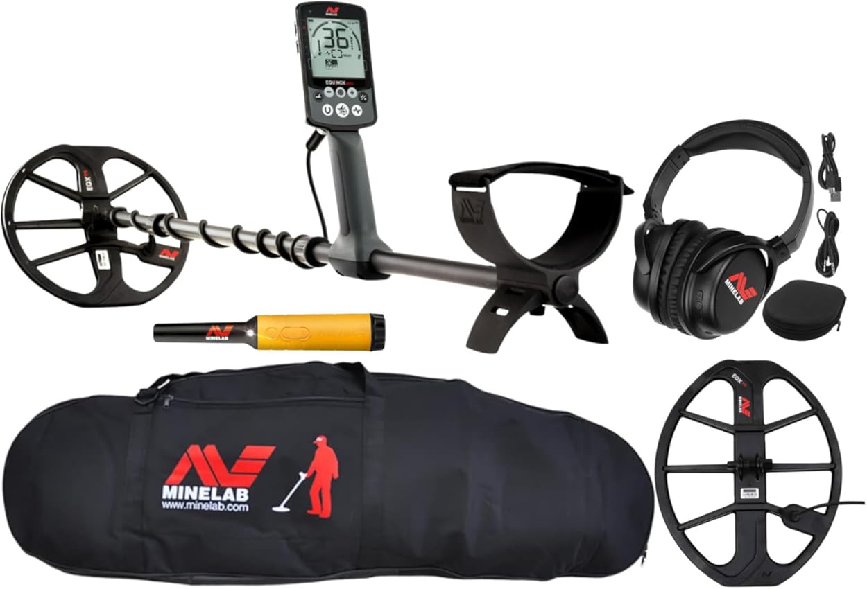 Minelab Equinox 800 Metal Detector - Advanced All-Purpose Sensing - Waterproof Design - High Precision Gold, Coin, and Relic Detection for Enthusiasts Bundle with Pinpointer and Accessories (5 Items)
