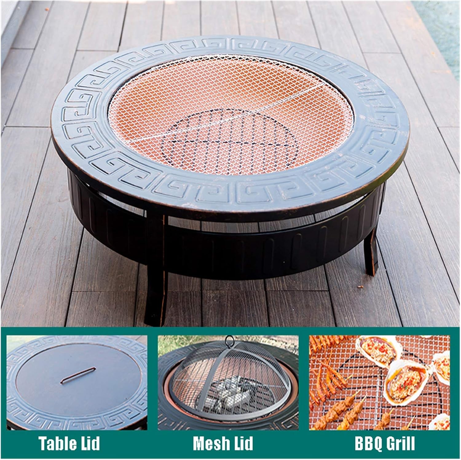 Outdoor Fire Pit Portable Garden Bonfire Pit, Outdoor Heater with Cooking Grill, Wood Burning Fire Pit, 81cm/31.8