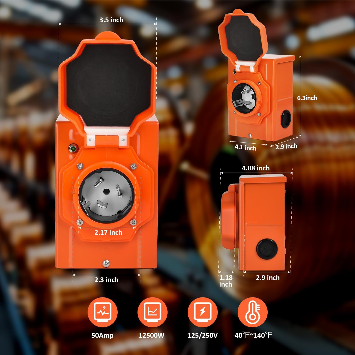 H HZXVOGEN 50 Amp Generator Cord and Power Inlet Box Kit, 25FT RV Extension Cord NEMA 14-50P/SS2-50R STW 6/3+8/1 AWG Power Cord with Pre-Drilled Generator Inlet Box Twist Lock Connector, UL&ETL Listed
