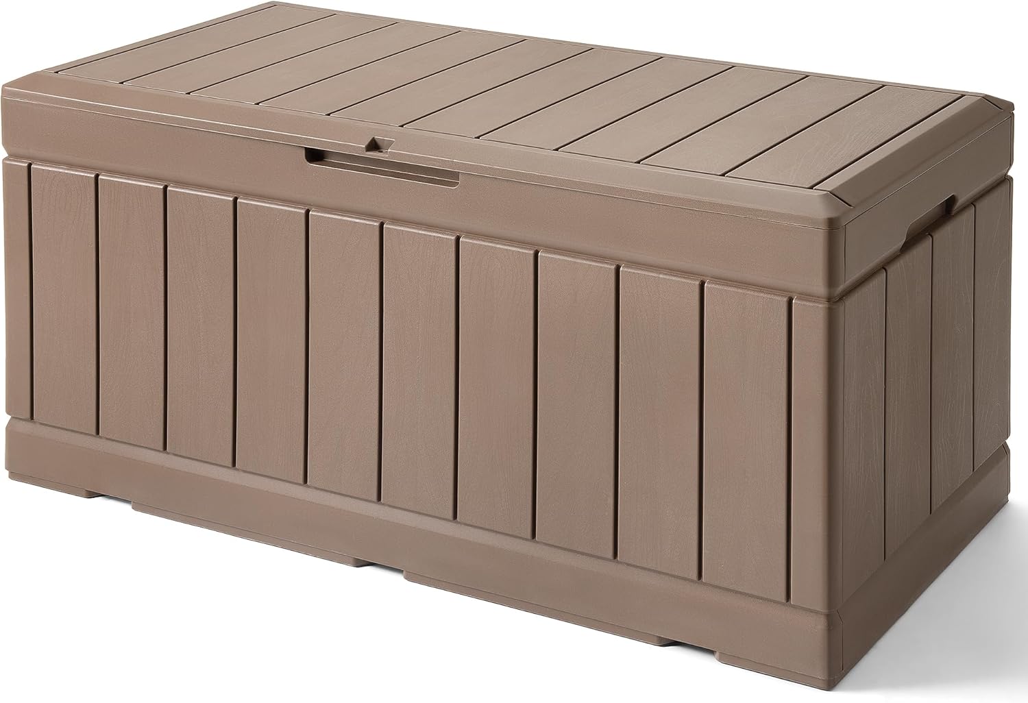 GUNJI 83 Gallon Storage Box Outdoor Waterproof Large Resin Deck Box Patio Storage Bench Lockable Storage Container for Outdoor Cushions, Garden Tools and Pool Supplies (Light Brown)