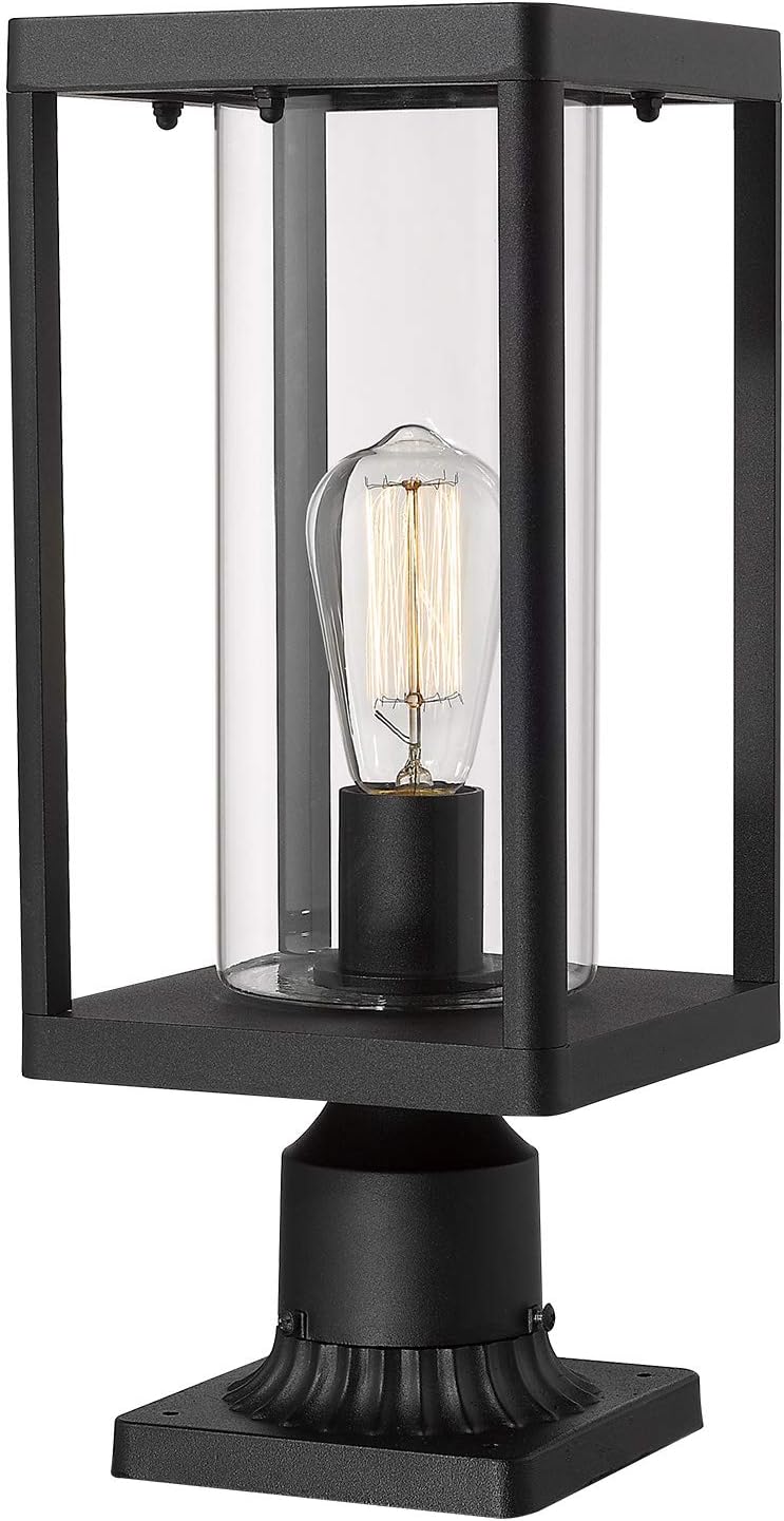 Beionxii Outdoor Post Lights, 20inch Large Modern Large Exterior Post Lantern Pillar Light with Pier Mount Base, Black Cast Aluminum w/Clear Cylinder Glass - A291P-1PK (NOT Solar, 110-120V AC)
