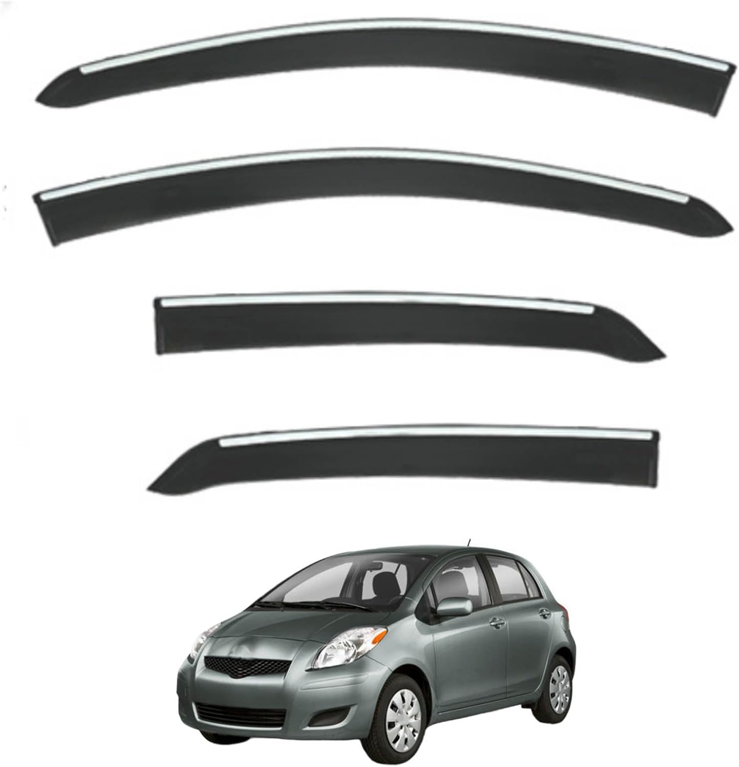 Window Deflectors for Toyota Yaris Hatchback MK2-XP90 2006-2010, Sun Rain Guard Window Visors Vent Shades with Bright Stripes Car Accessories