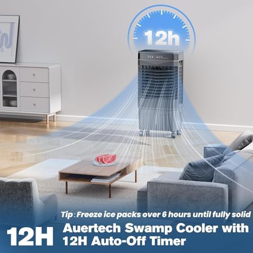 Auertech 8.2 Gal Swamp Cooler, 2800 CFM Portable Evaporative Air Cooler with 3 Speeds, Remote, 12H Timer, 120°Oscillation, Portable Air Coolers for Room, Garage, Bedroom