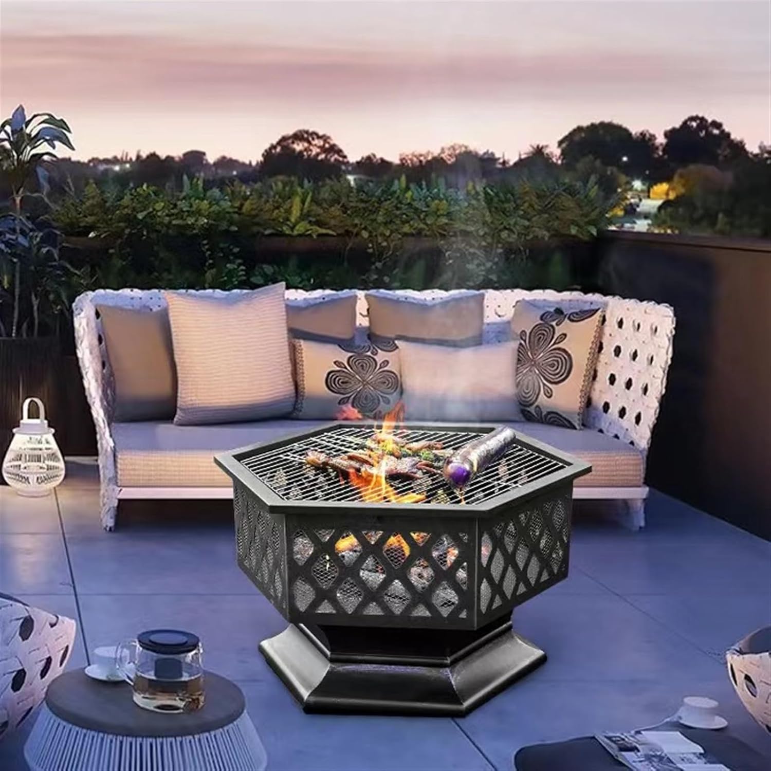 Fire pit with grill Fire Pit with Grill, Large Wood Burning Fire Pit with Cooking Grate, Outdoor Firepit with Fire Poker for Backyard Bonfire Patio Outside Picnic BBQ, Taygate9630
