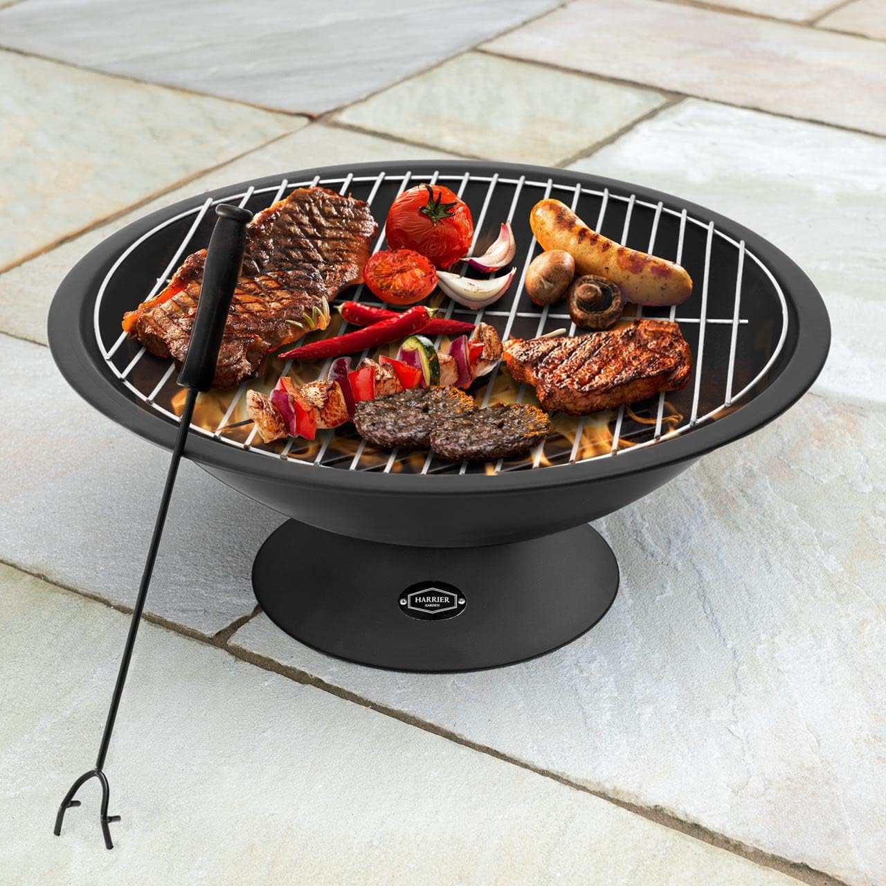 Harrier Outdoor Fire Pits - 5 Styles | Wood & Charcoal | Optional Grill Upgrade | Stylish Fire Bowls (22in)