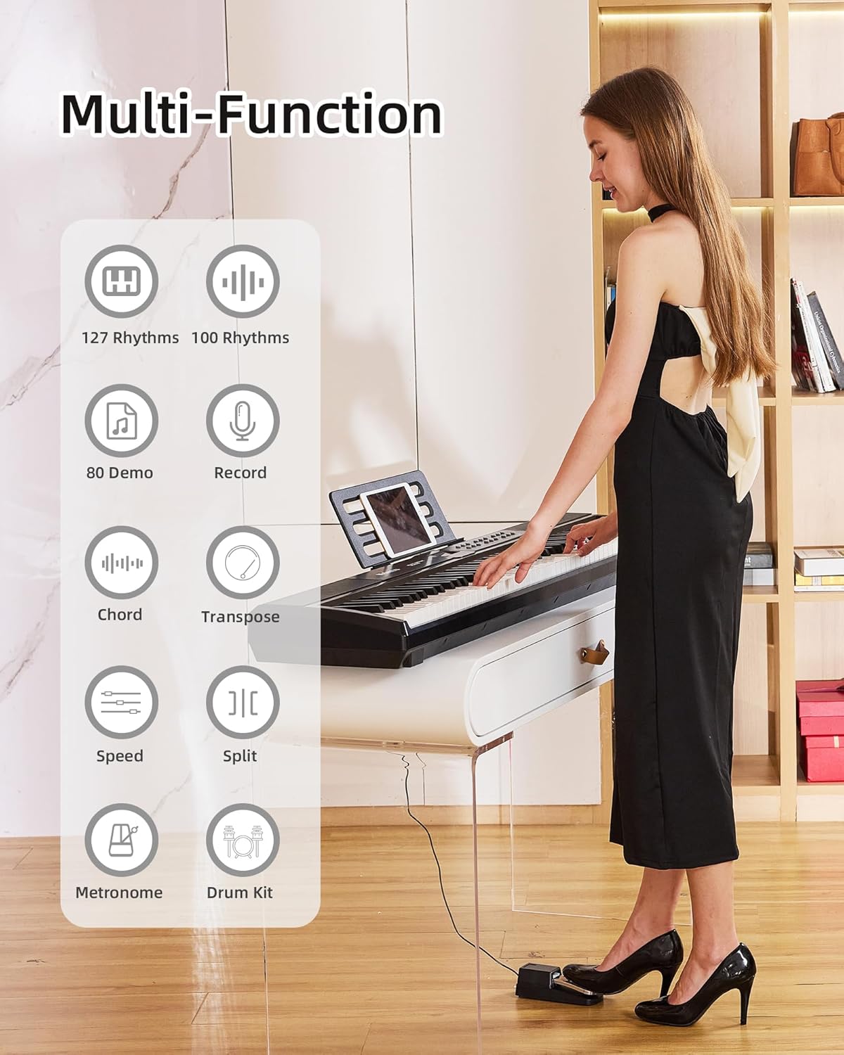 Weighted Piano 88-Key Digital Piano, Full-Size Electric Piano Keyboard with Hammer Action, Sustain Pedal, MP3 Function Dual 15W Speaker, Supports USB-MIDI/Wireless Connect