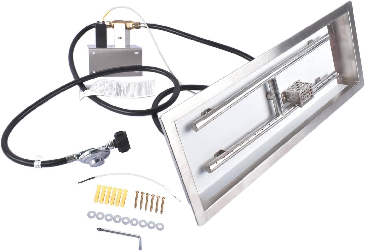 24 x 8 Inch Rectangular Stainless Steel Fire Pit Pan – 120,000 BTU Drop-in Propane Gas Fire Pit Burner Kit with H-Burner – Indoor/Outdoor Use, Weather-Resistant, Heavy Duty for Patio, Deck, Backyard