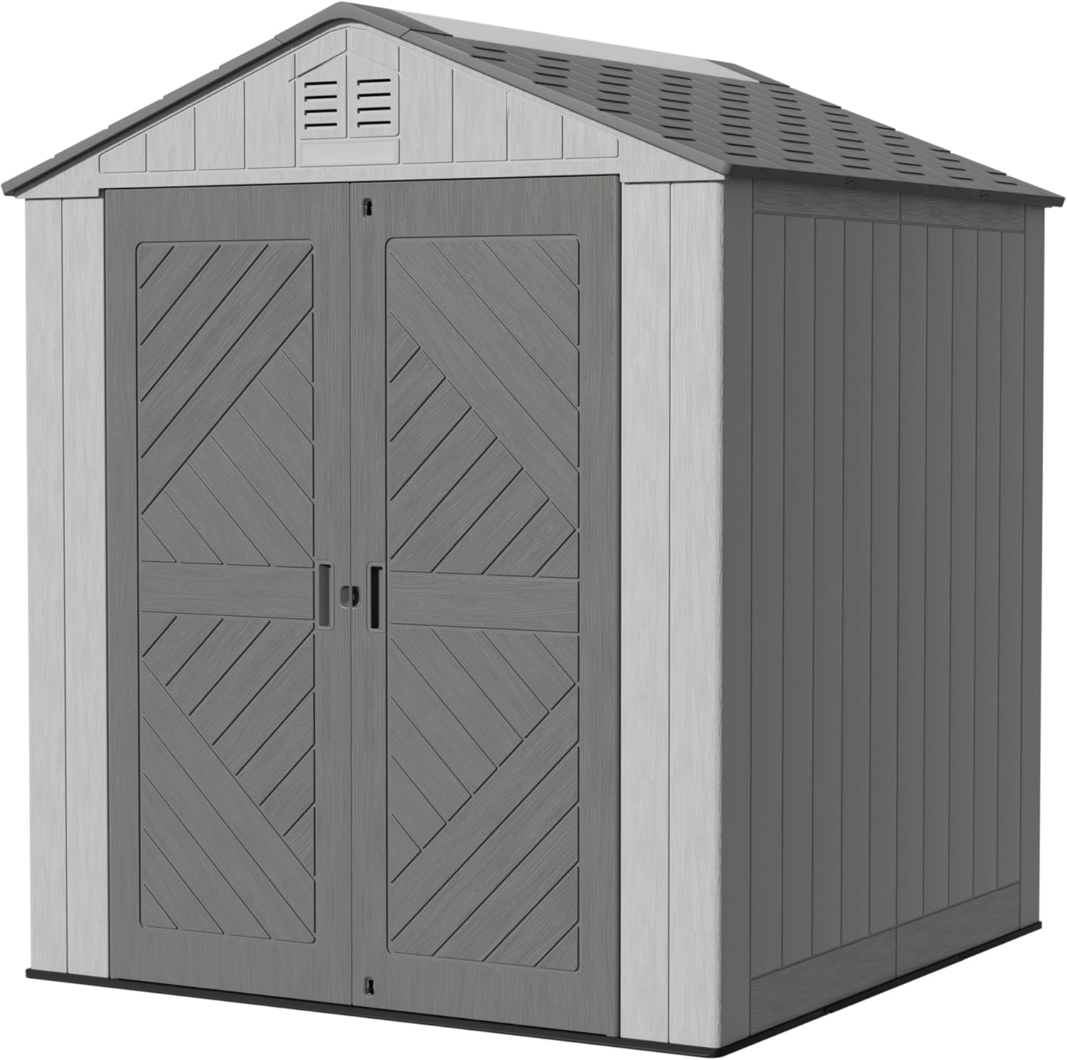 6x6 FT Storage Shed with Floor,HDPE Resin Outdoor Storage Shed Weather Resistant,Lockable Garden Sheds with Windows for Home/Garden Tools/Backyard/Lawn Mower/Bike Storage(Gray)