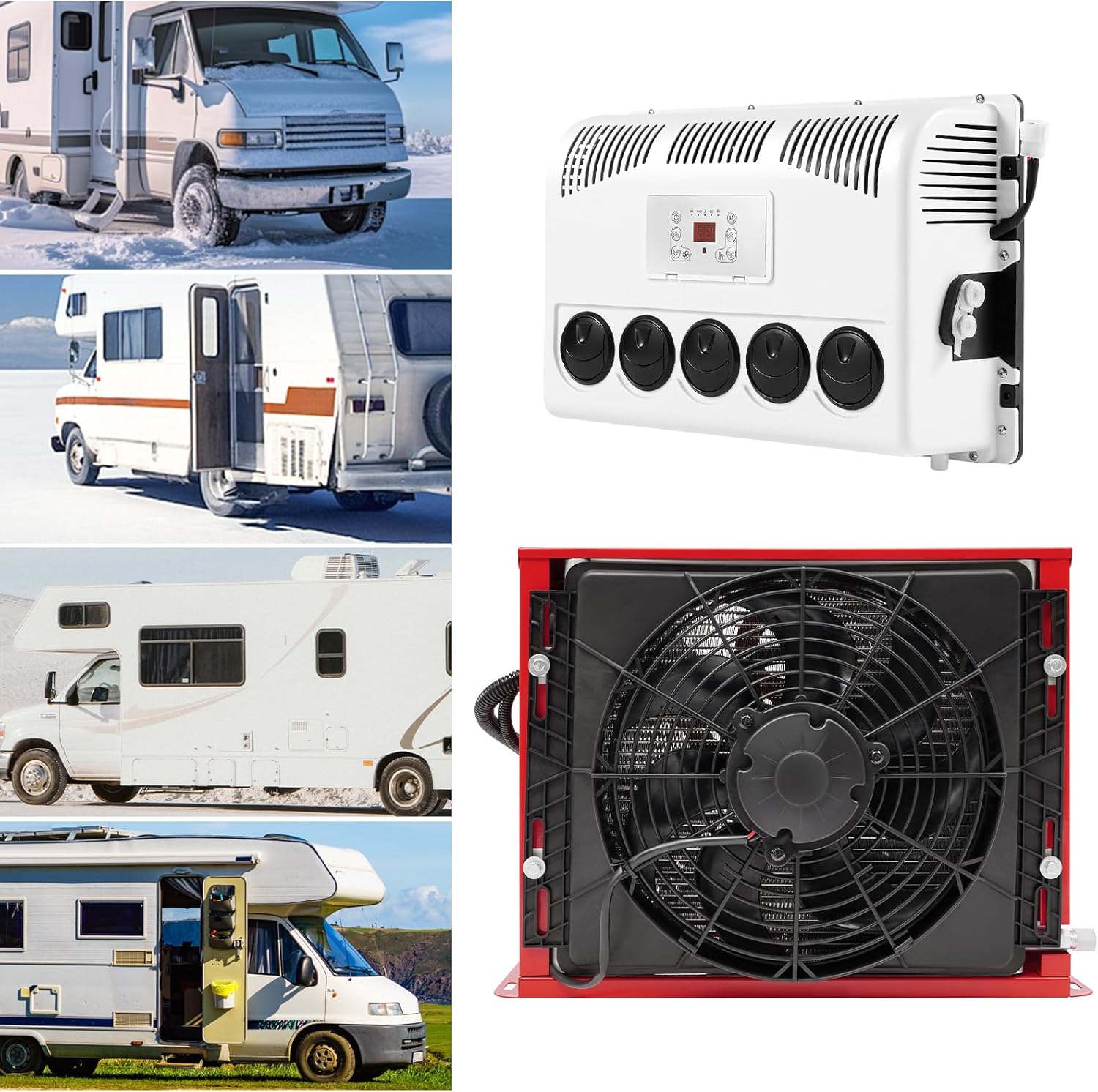RV Cab Air Conditioner w/Remote Control 12V 400-600W Universal Air Conditioner Split RV AC System Units for Semi Trucks Bus RV Caravan 11000 BTU