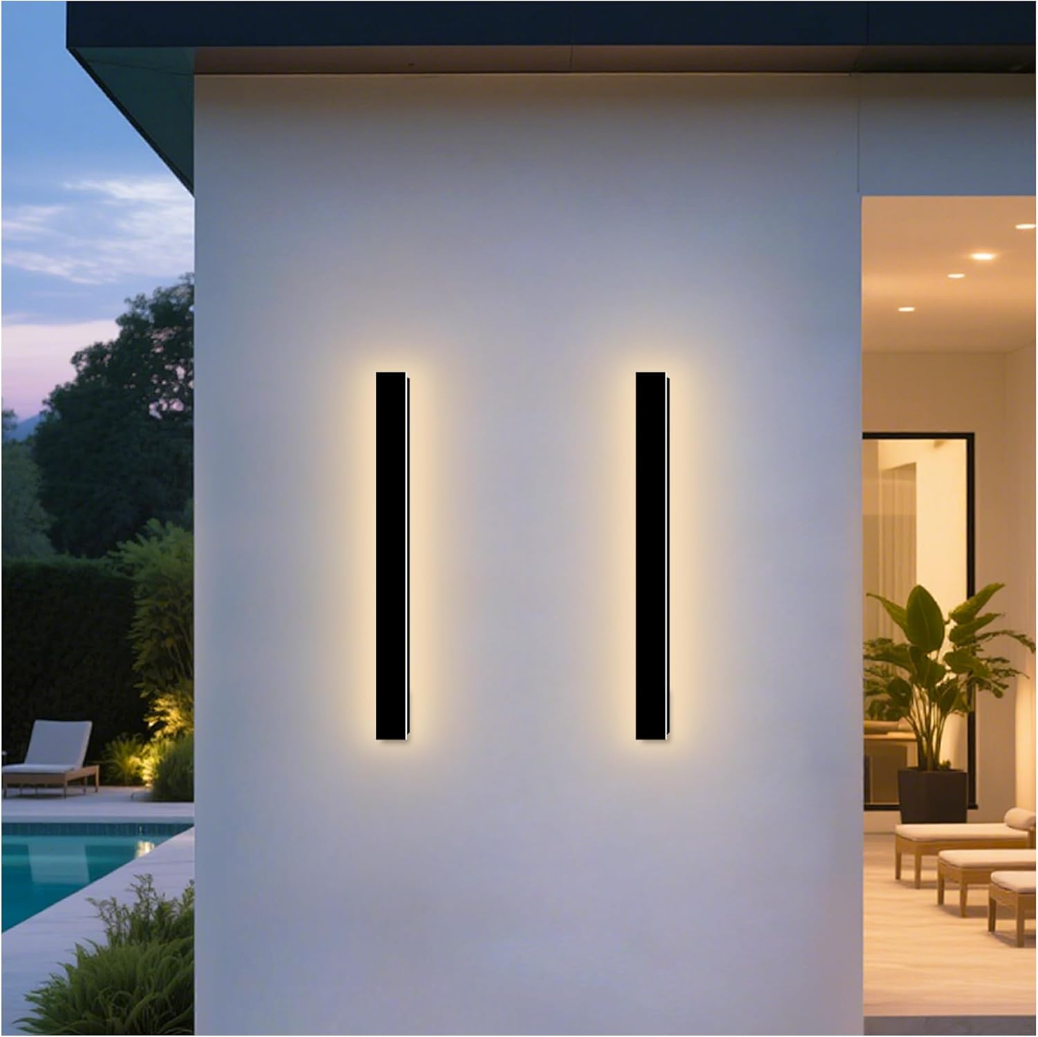 Modern Outdoor Wall Light, 2 Pack 31.5 Inch Long Outdoor Sconce Lights with Junction Box Cover, LED 3000K Exterior Sconce IP65 Waterproof Outside Light Fixtures for House Garage