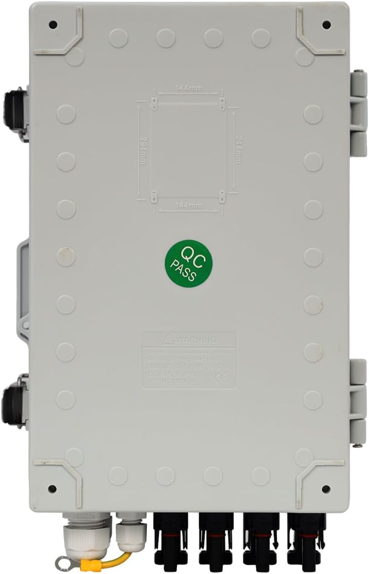 Solar 4 String PV Combiner Box with Lightning Arreste, 15A Rated Current Fuse and 2P 63A Circuit Breakers for On/Off Grid Solar Panel System (4 String PV Combiner Box)