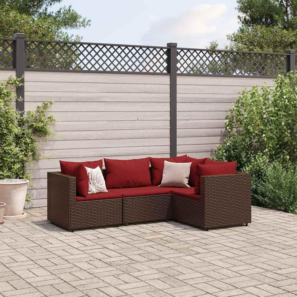 Brown PE Rattan Patio Lounge Set, 4-Piece Outdoor Furniture for Garden, Balcony, UV-Resistant Materials, All-Weather Seating
